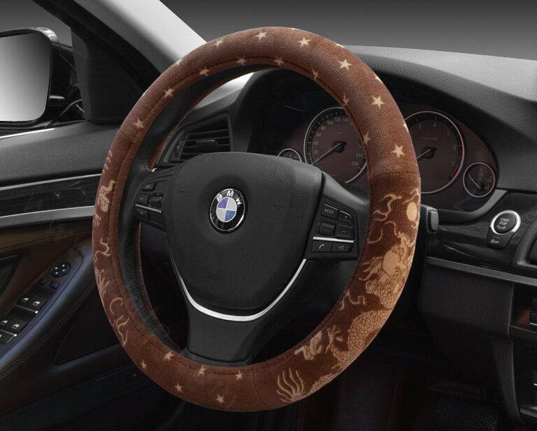 Free Polka Dot Auto Steering Wheel Wrap Velvet 15 Inch 38CM - Brown