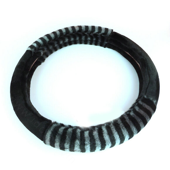 Free Zebra Print Car Steering Wheel Wrap Velvet 15 Inch 38CM - Black Grey
