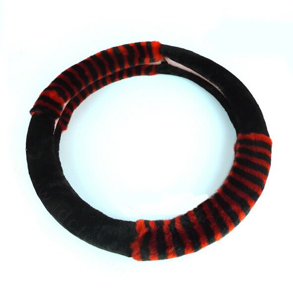 Free Zebra Print Car Steering Wheel Wrap Velvet 15 Inch 38CM - Black Red