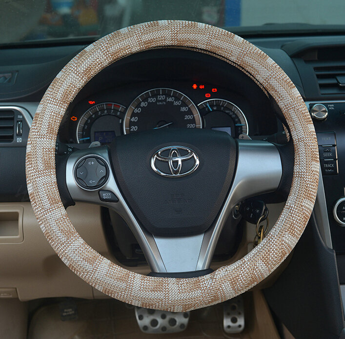 Fringe Car Steering Wheel Wrap Ice Silk 15 Inch 38CM - Beige