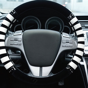 Fringe Car Steering Wheel Wrap Velvet 15 Inch 38CM - Black White