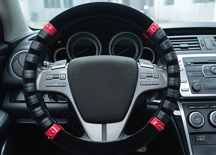 Fringe Car Steering Wheel Wrap Velvet 15 Inch 38CM - Black