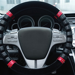 Fringe Car Steering Wheel Wrap Velvet 15 Inch 38CM - Black