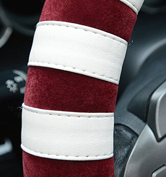 Fringe Car Steering Wheel Wrap Velvet 15 Inch 38CM - Red White