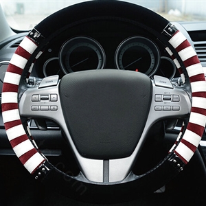 Fringe Car Steering Wheel Wrap Velvet 15 Inch 38CM - Red White