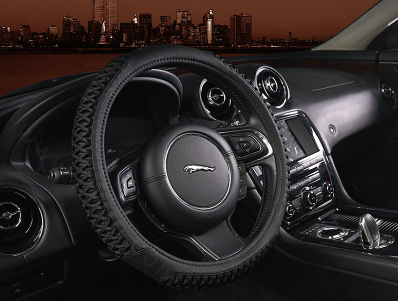 Fun Car Steering Wheel Wrap Ice Silk PU Leather 15 Inch 38CM - Black