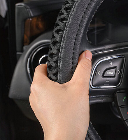 Fun Car Steering Wheel Wrap Ice Silk PU Leather 15 Inch 38CM - Black