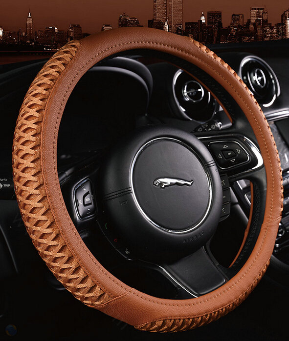 Fun Car Steering Wheel Wrap Ice Silk PU Leather 15 Inch 38CM - Orange