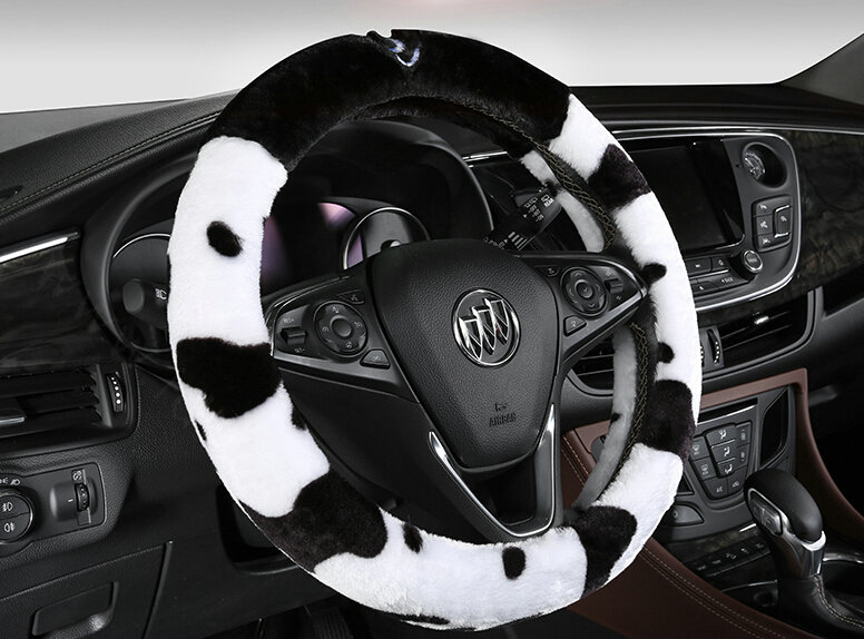 Fun Leopard Print Auto Steering Wheel Wrap Velvet 15 Inch 38CM - Black