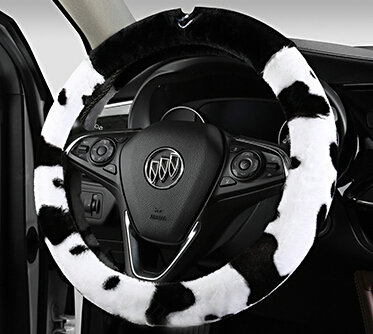 Fun Leopard Print Auto Steering Wheel Wrap Velvet 15 Inch 38CM - Black