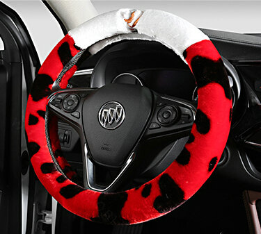 Fun Leopard Print Auto Steering Wheel Wrap Velvet 15 Inch 38CM - Red