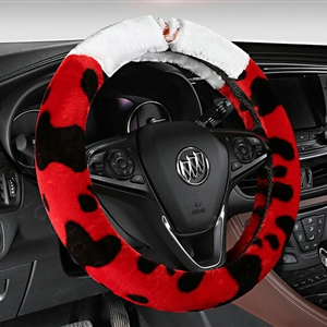 Fun Leopard Print Auto Steering Wheel Wrap Velvet 15 Inch 38CM - Red