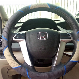 Funky Car Steering Wheel Covers Cow Genuine Leather 15 Inch 38CM - Black Blue