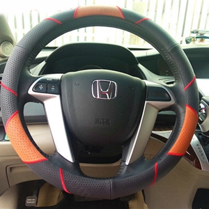 Funky Car Steering Wheel Covers Cow Genuine Leather 15 Inch 38CM - Black Red