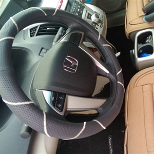 Funky Car Steering Wheel Covers Cow Genuine Leather 15 Inch 38CM - Black