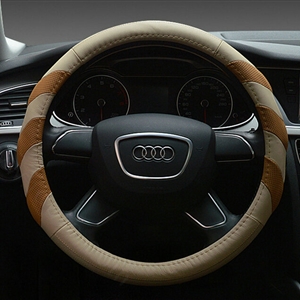 Funky Car Steering Wheel Covers Genuine Leather 15 Inch 38CM - Beige Brown