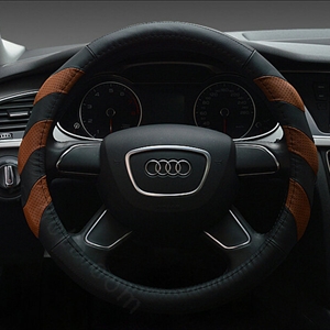 Funky Car Steering Wheel Covers Genuine Leather 15 Inch 38CM - Black Brown