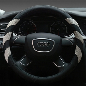 Funky Car Steering Wheel Covers Genuine Leather 15 Inch 38CM - Black White