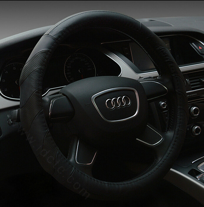 Funky Car Steering Wheel Covers Genuine Leather 15 Inch 38CM - Black