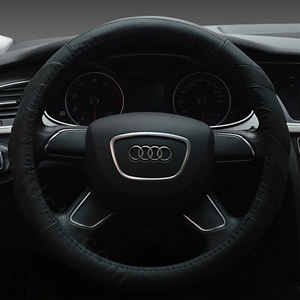 Funky Car Steering Wheel Covers Genuine Leather 15 Inch 38CM - Black