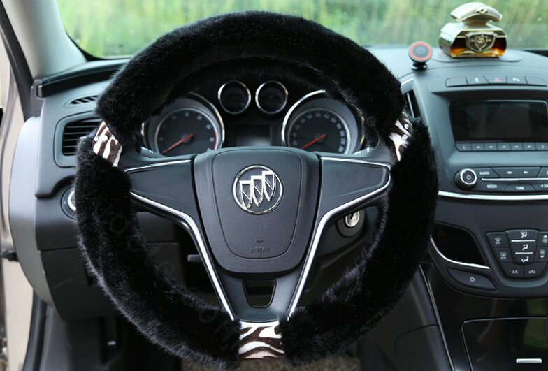 Funky Leopard Print Auto Steering Wheel Wrap Velvet 15 Inch 38CM - Black