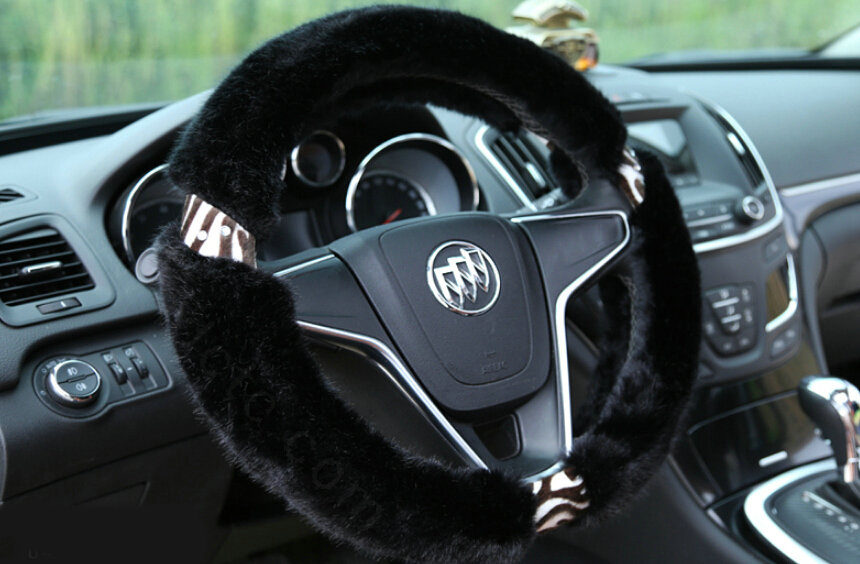 Funky Leopard Print Auto Steering Wheel Wrap Velvet 15 Inch 38CM - Black