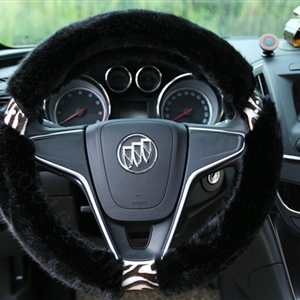 Funky Leopard Print Auto Steering Wheel Wrap Velvet 15 Inch 38CM - Black