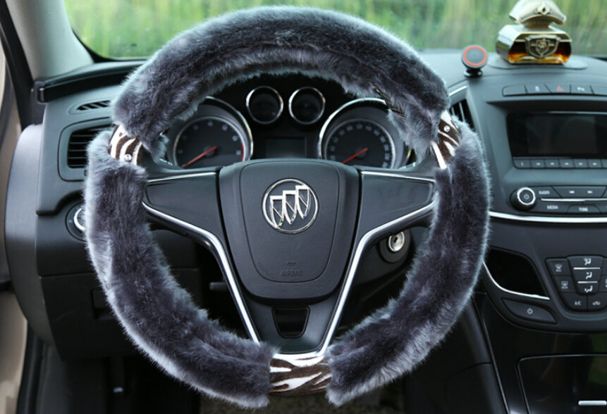 Funky Leopard Print Auto Steering Wheel Wrap Velvet 15 Inch 38CM - Grey