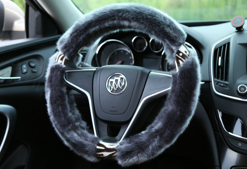 Funky Leopard Print Auto Steering Wheel Wrap Velvet 15 Inch 38CM - Grey