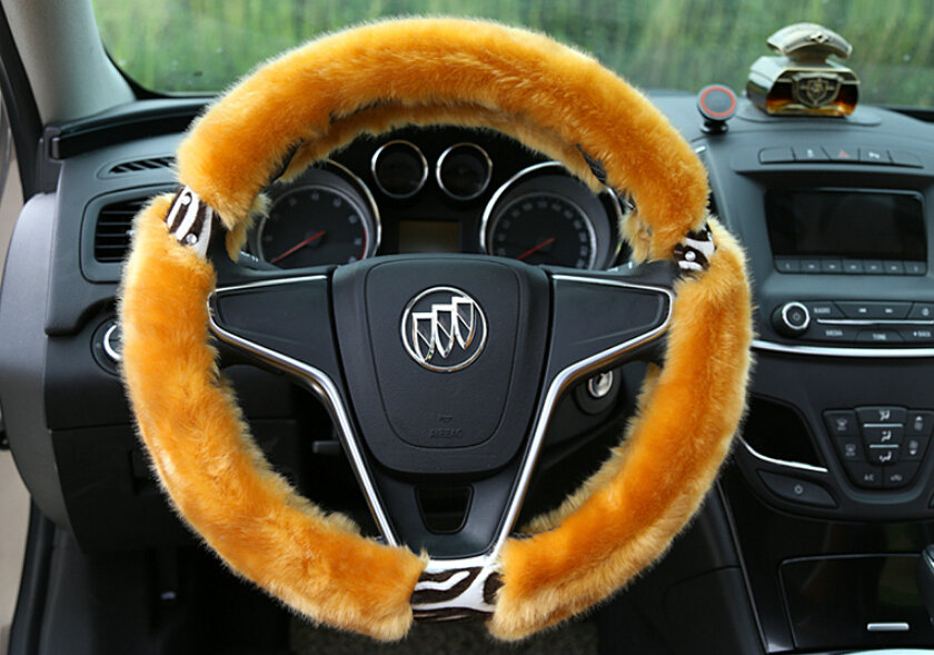 Funky Leopard Print Auto Steering Wheel Wrap Velvet 15 Inch 38CM - Orange