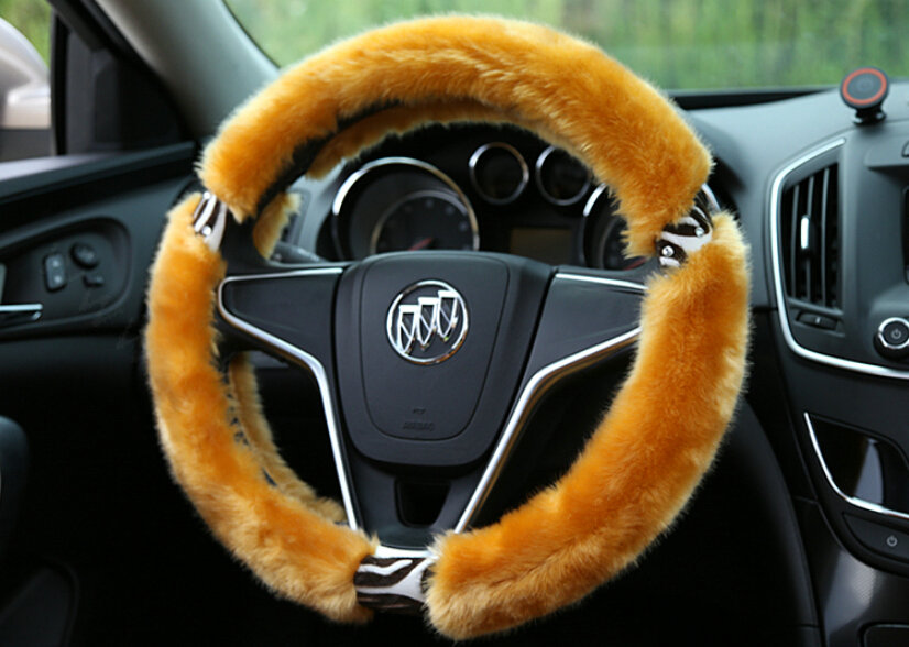 Funky Leopard Print Auto Steering Wheel Wrap Velvet 15 Inch 38CM - Orange