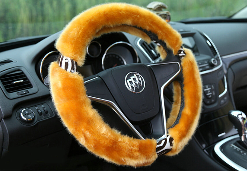 Funky Leopard Print Auto Steering Wheel Wrap Velvet 15 Inch 38CM - Orange