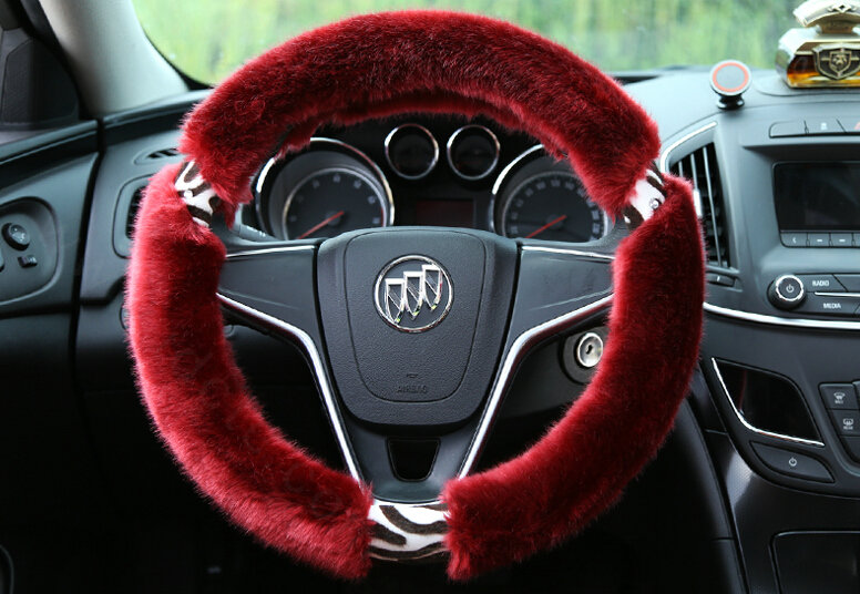 Funky Leopard Print Auto Steering Wheel Wrap Velvet 15 Inch 38CM - Red