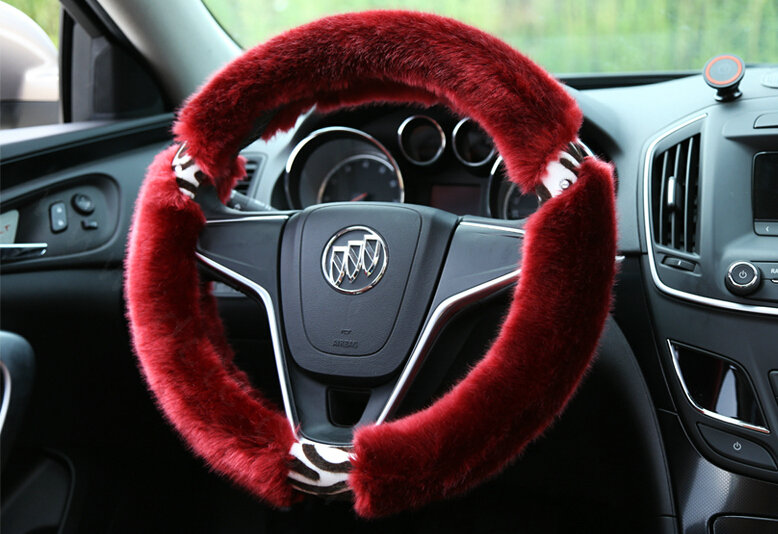 Funky Leopard Print Auto Steering Wheel Wrap Velvet 15 Inch 38CM - Red