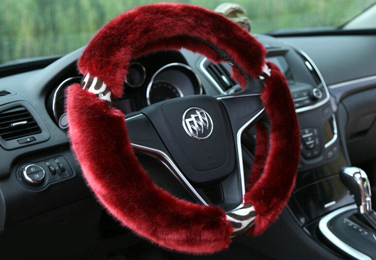 Funky Leopard Print Auto Steering Wheel Wrap Velvet 15 Inch 38CM - Red