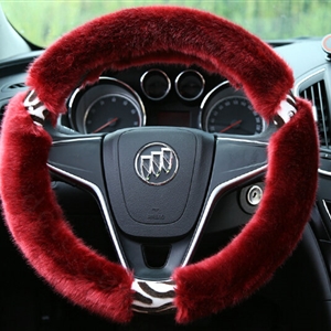 Funky Leopard Print Auto Steering Wheel Wrap Velvet 15 Inch 38CM - Red
