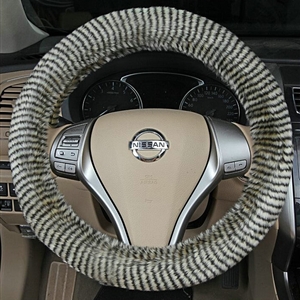 Fuzzy Zebra Print Car Steering Wheel Wrap Velvet 15 Inch 38CM - Black Green