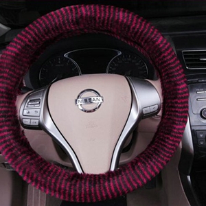 Fuzzy Zebra Print Car Steering Wheel Wrap Velvet 15 Inch 38CM - Black Purple