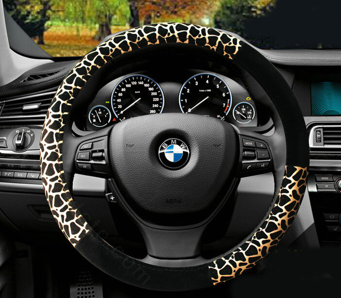 Good Leopard Print Auto Steering Wheel Wrap Velvet 15 Inch 38CM - Gold