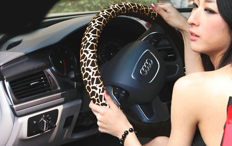 Good Leopard Print Auto Steering Wheel Wrap Velvet 15 Inch 38CM - Gold