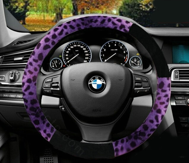 Good Leopard Print Auto Steering Wheel Wrap Velvet 15 Inch 38CM - Purple