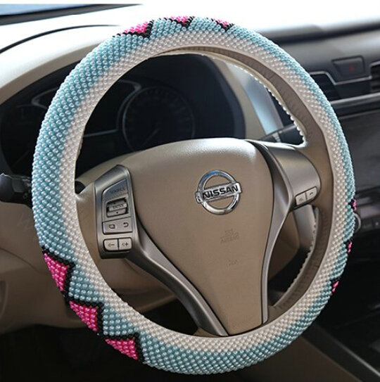 High Quality Beaded Car Steering Wheel Cover 15 Inch 38CM - Blue