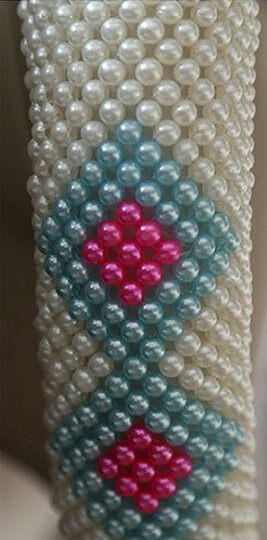 High Quality Beaded Car Steering Wheel Cover 15 Inch 38CM - White Blue