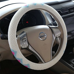 High Quality Beaded Car Steering Wheel Cover 15 Inch 38CM - White Blue