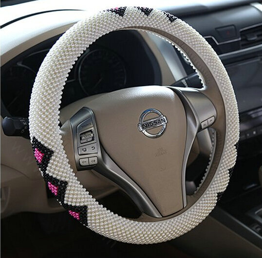 High Quality Beaded Car Steering Wheel Cover 15 Inch 38CM - White