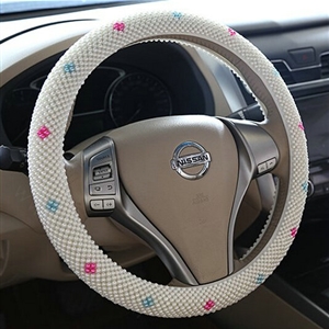 High Quality Beaded Car Steering Wheel Wrap 15 Inch 38CM - White