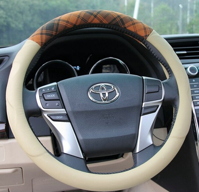 Inexpensive Auto Steering Wheel Wrap PU Leather 15 Inch 38CM - Beige