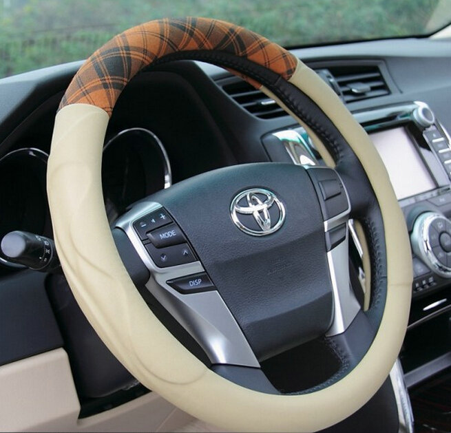 Inexpensive Auto Steering Wheel Wrap PU Leather 15 Inch 38CM - Beige