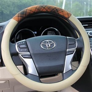 Inexpensive Auto Steering Wheel Wrap PU Leather 15 Inch 38CM - Beige