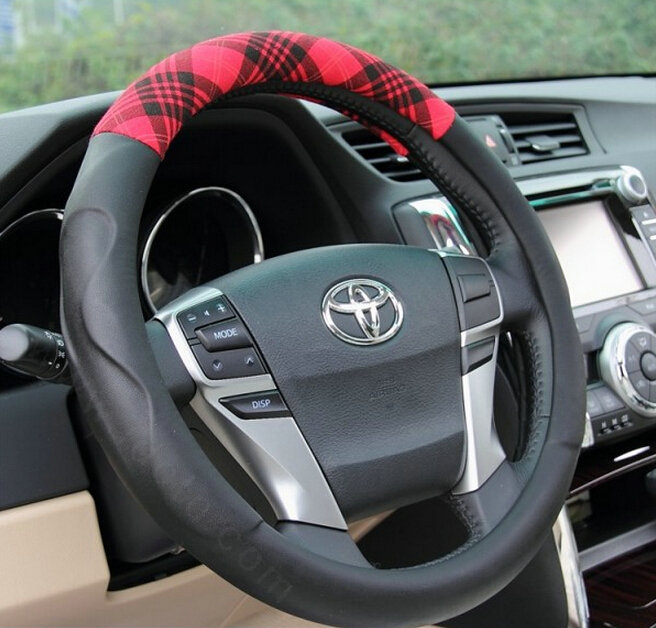 Inexpensive Auto Steering Wheel Wrap PU Leather 15 Inch 38CM - Black Red